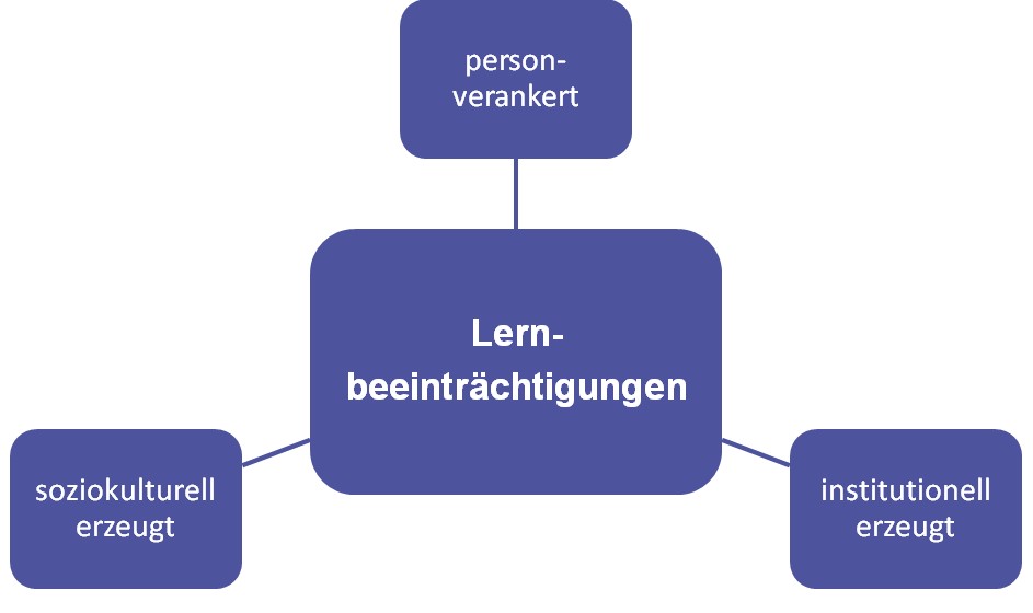 Lernbeeinträchtigungen sind personverankert, institutionell erzeugt oder soziokulturell erzeugt.